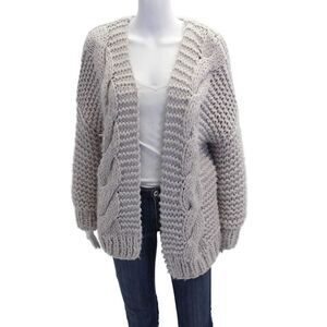 About Us Womens Cable Knit Long Sleeves Cardigan Sweater Gray Size Extra Small
